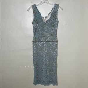 ALEXIA ADMOR Blue & Metallic Gold Lace Overlay Dreamy Fairy Fitted Sheath Dress